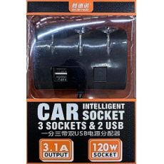 картинка Разветвитель прикуривателя 12/24V на 3 гнезда 120W + 2USB разъем 3,2А от интернет-магазина "АВТОИМПЕРИЯ", 2200004404455