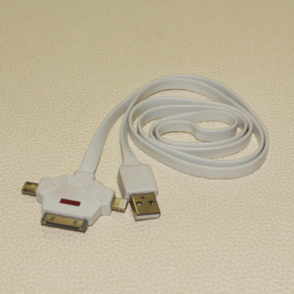 картинка Кабель-переходник с USB-разъемом 115см. "3 в1". Для iPhone 5/5S/6, ipad 4/air/air2/mini/mini3 от интернет-магазина "АВТОИМПЕРИЯ", 4894096048482